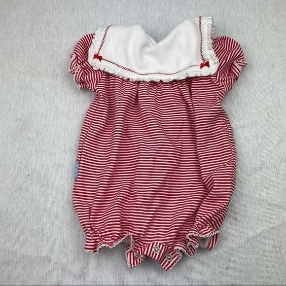3/$15 Okie Dokie Red White Striped Romper With Collar Butterfly Size 6-9 months - Picture 5 of 5